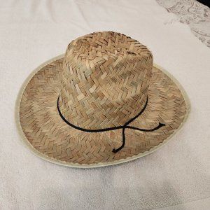 Unisex big tall straw hat with decorative thin black cord tie